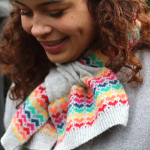 Rainbow Hearts | Grey Wool Blend Pull Through Scarf