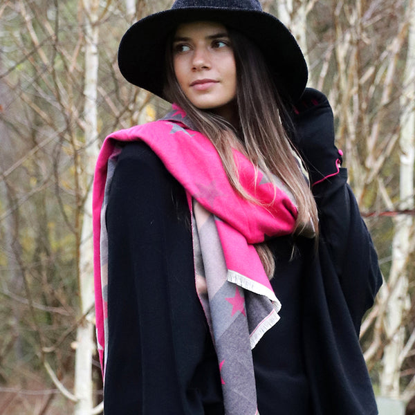 Pink mix star and stripe jacquard scarf