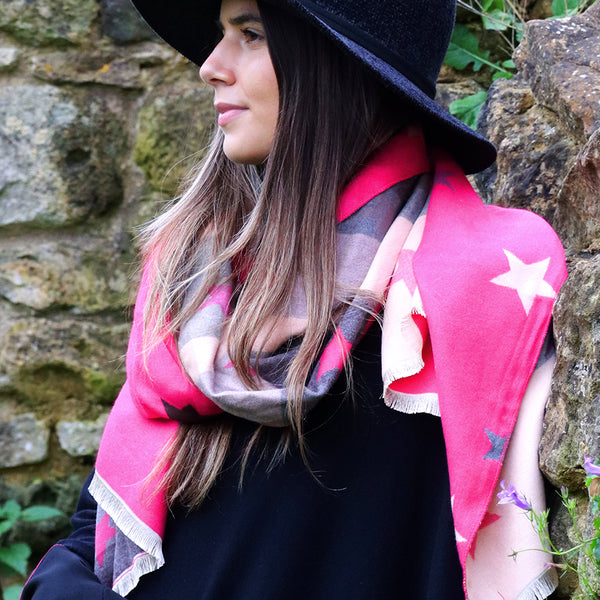 Pink mix star and stripe jacquard scarf