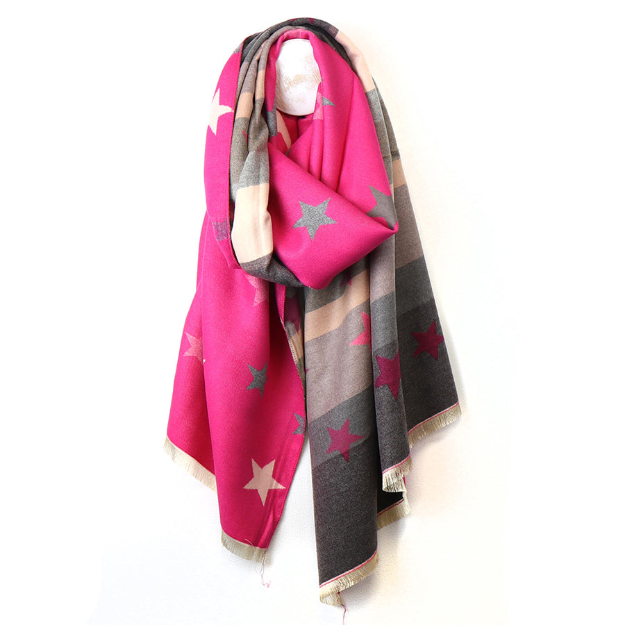 Pink mix star and stripe jacquard scarf