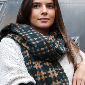 Dusky Teal Crosshatch Weave Winter Scarf