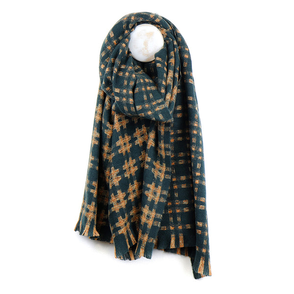 Dusky Teal Crosshatch Weave Winter Scarf