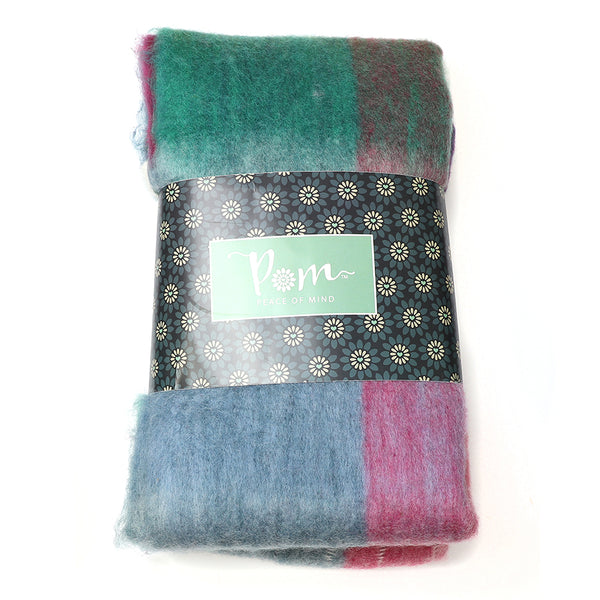 Raspberry/Blue Fluffy Checked Fringe Scarf