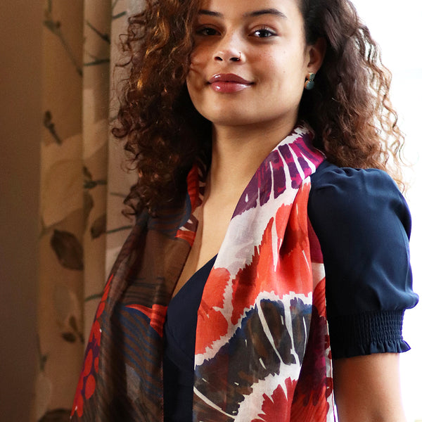 Deep Red Mix Poppy Print Reprieve Scarf