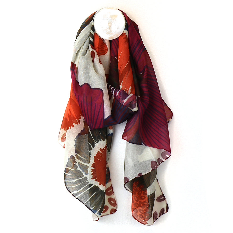 Deep Red Mix Poppy Print Reprieve Scarf