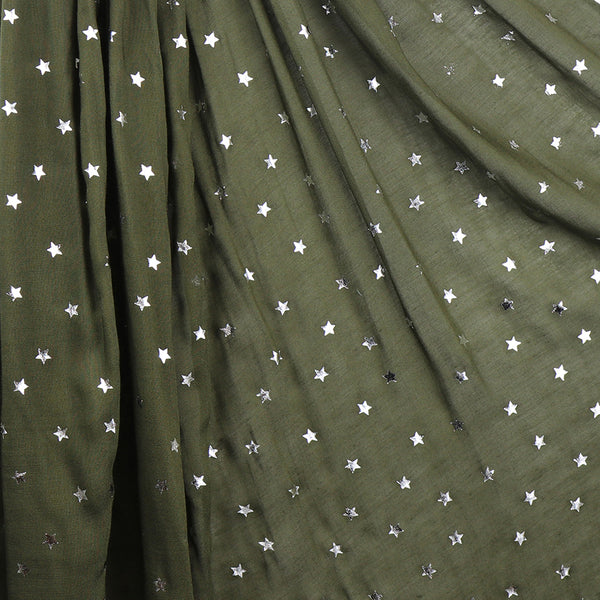 Deep Pine Green Viscose Scarf With Silver Star