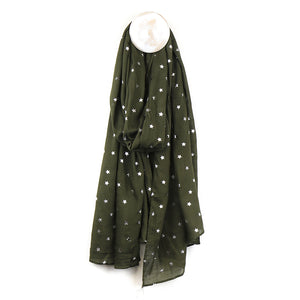 Deep Pine Green Viscose Scarf With Silver Star