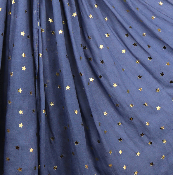 Denim Blue Viscose Scarf With Gold Star