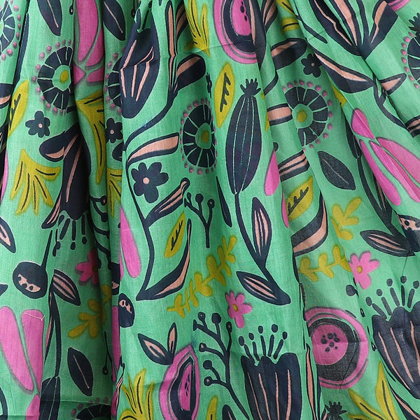 Organic cotton green mix abstract meadow print scarf