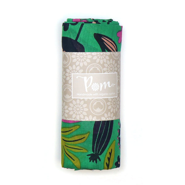 Organic cotton green mix abstract meadow print scarf