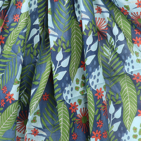 Organic cotton blue and green mix botanical print scarf