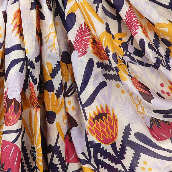 Organic cotton mustard and navy meadow print scarf