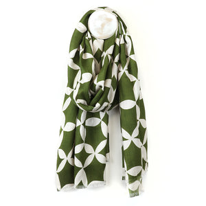 Bamboo green and white geo print scarf