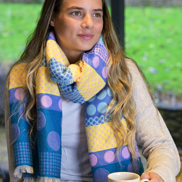 Blue Mix Bold Multi Spot Woven Scarf