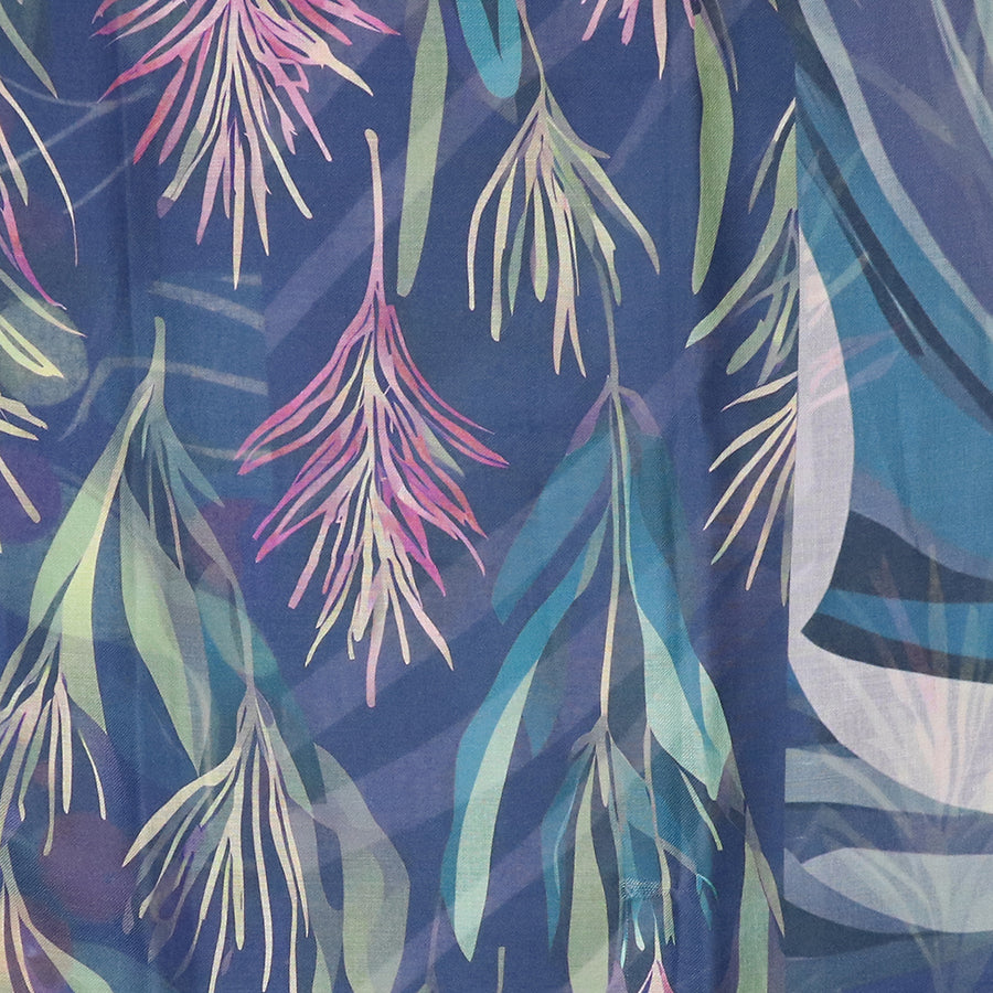 Navy & Purple Multi Abstract Leaves Print Scarf