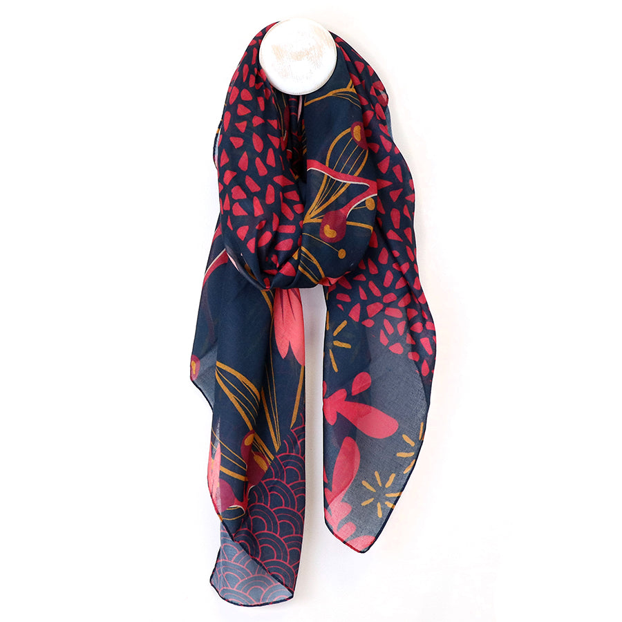 Navy/Red Mix Winter Foliage Scarf