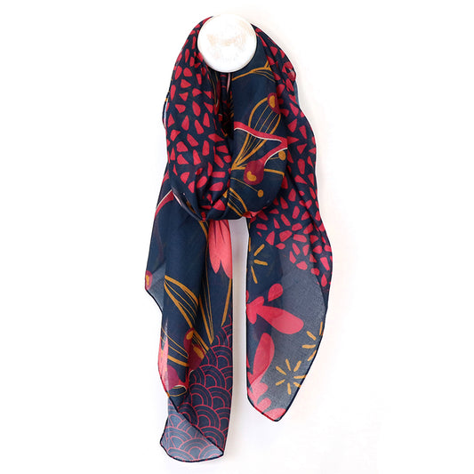 Navy/Red Mix Winter Foliage Scarf