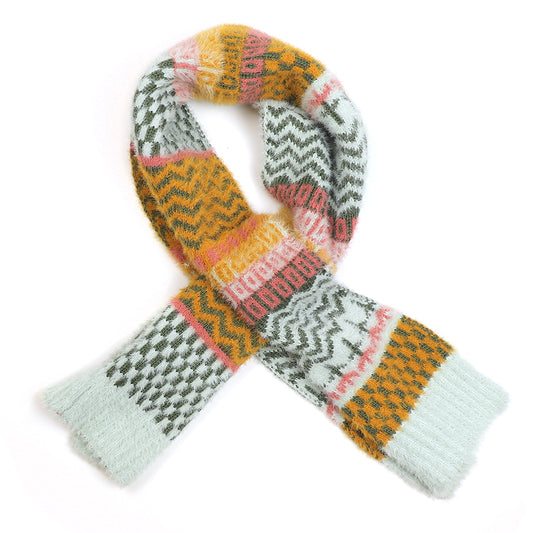 Pale Blue & Mustard Multi Pattern Pull Through Scarf