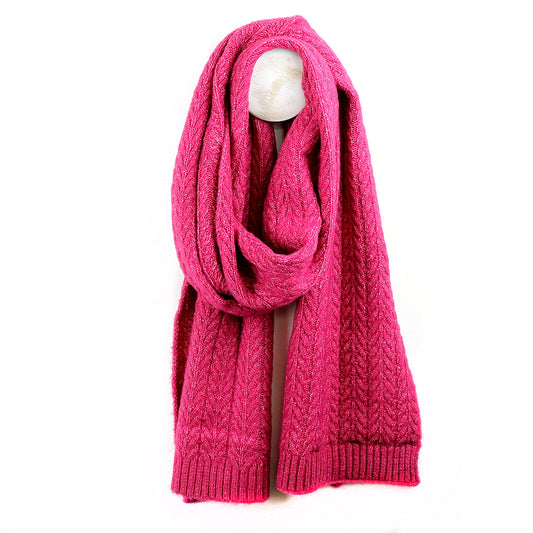 Rose Pink Herringbone Cable Knit Scarf
