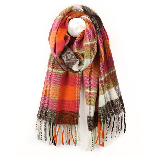 Orange & Ochre Mix Tartan Check Winter Scarf