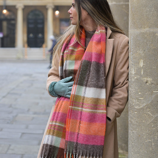 Orange & Ochre Mix Tartan Check Winter Scarf