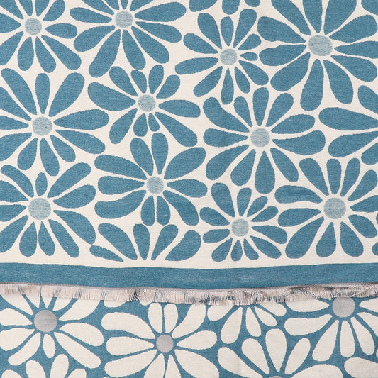 Dusky Blue & Ecru Floral Reversible Jacquard Scarf