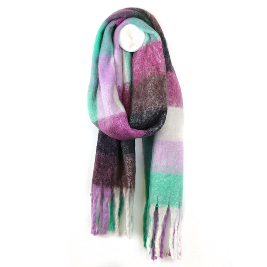 Lilac & Aqua Fluffy Winter Checked Scarf