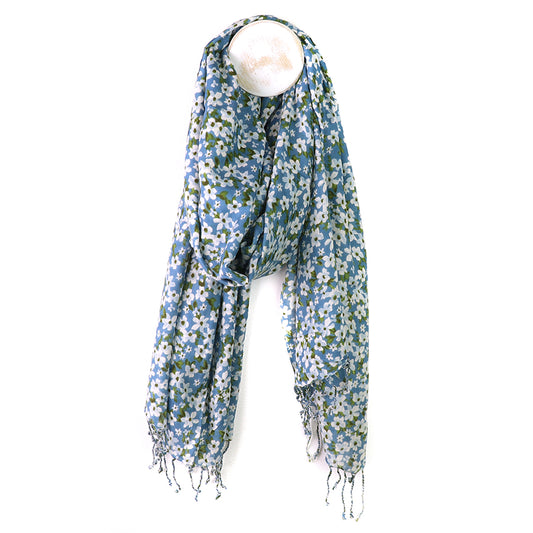 Teal Blue Mix Ditsy Floral Modal Scarf