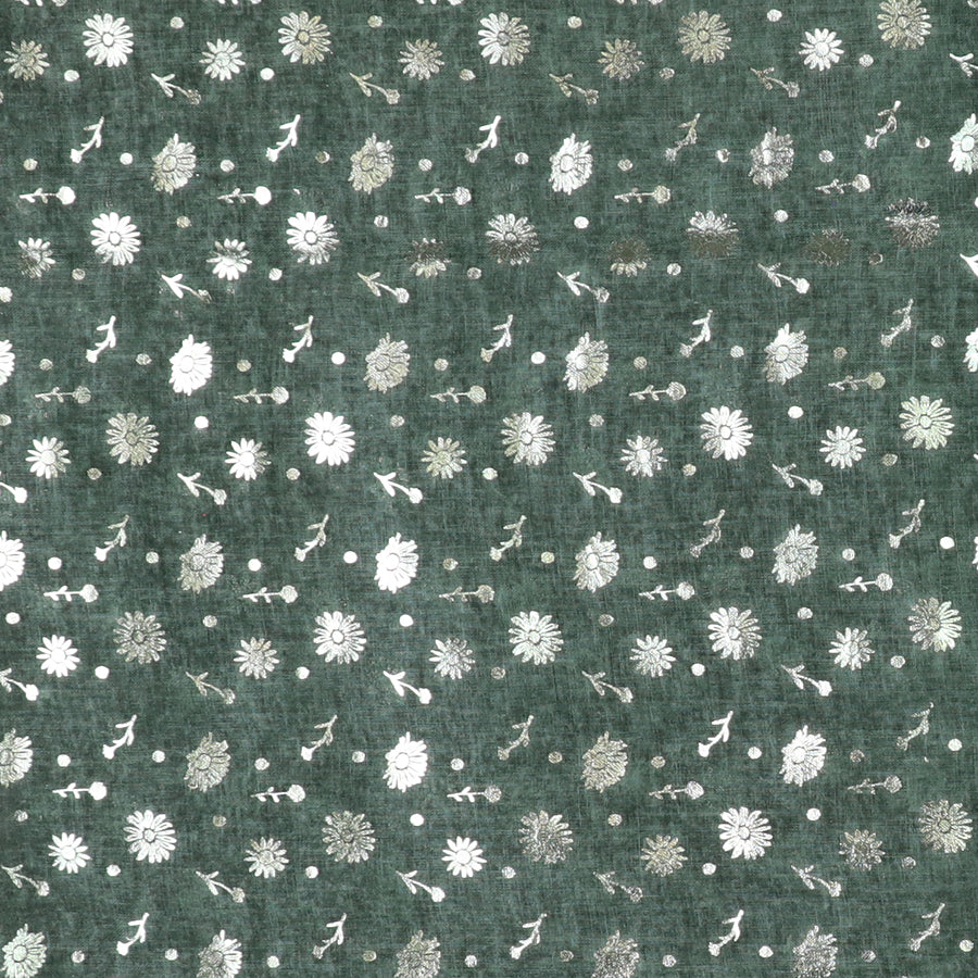 Dusky Green|Grey Silver Foil Floral Print Scarf