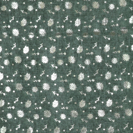Dusky Green|Grey Silver Foil Floral Print Scarf