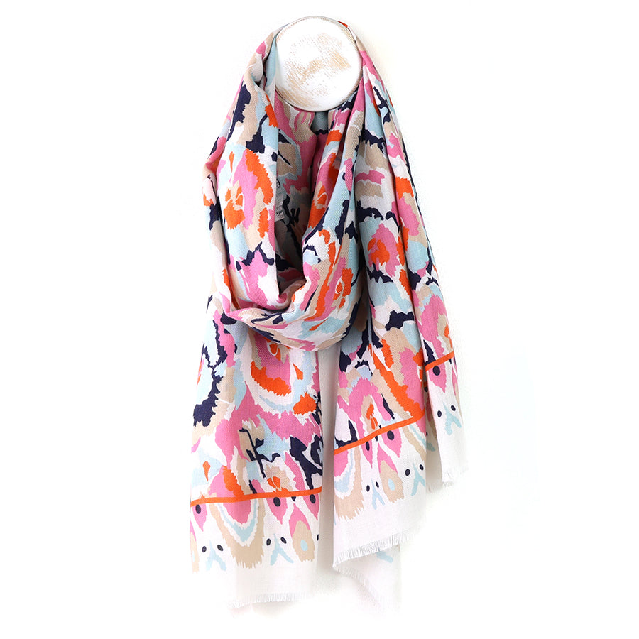 White|Coral Mix Abstract Print Recycled Poly Scarf
