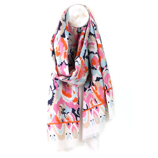 White|Coral Mix Abstract Print Recycled Poly Scarf