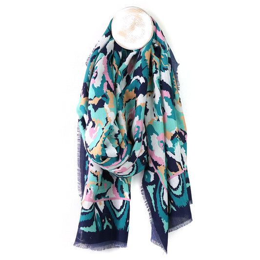 Teal Mix Abstract Print Recycled Poly Scarf