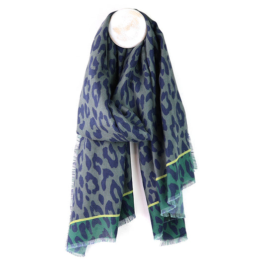 Recycled green and grey mix animal print scarf