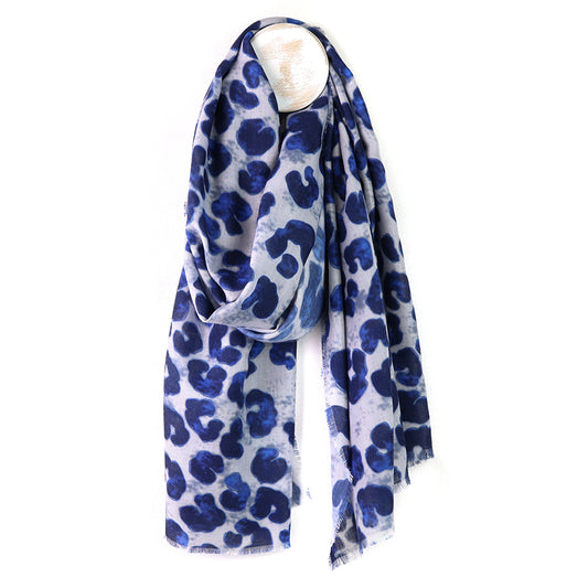 Navy Animal Print Recycled Poly Scarf