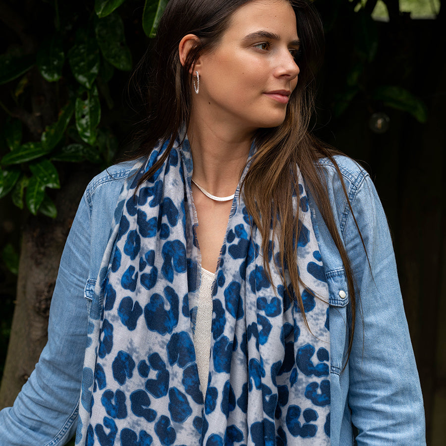 Navy Animal Print Recycled Poly Scarf