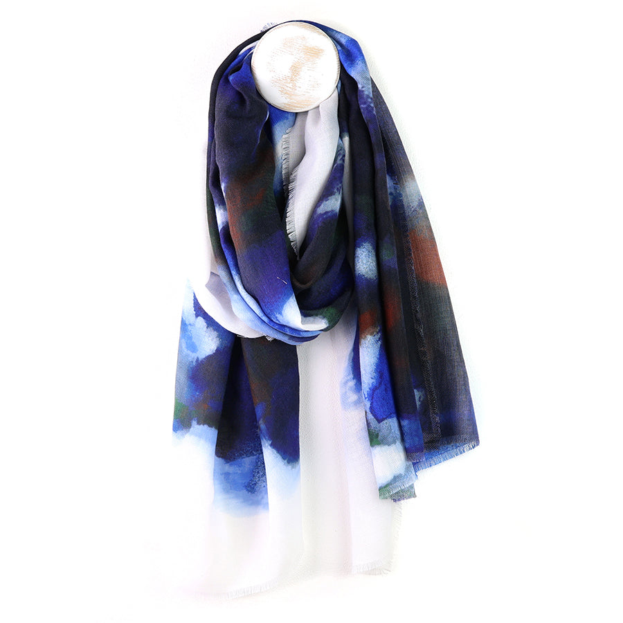 Recycled navy mix ink print scarf
