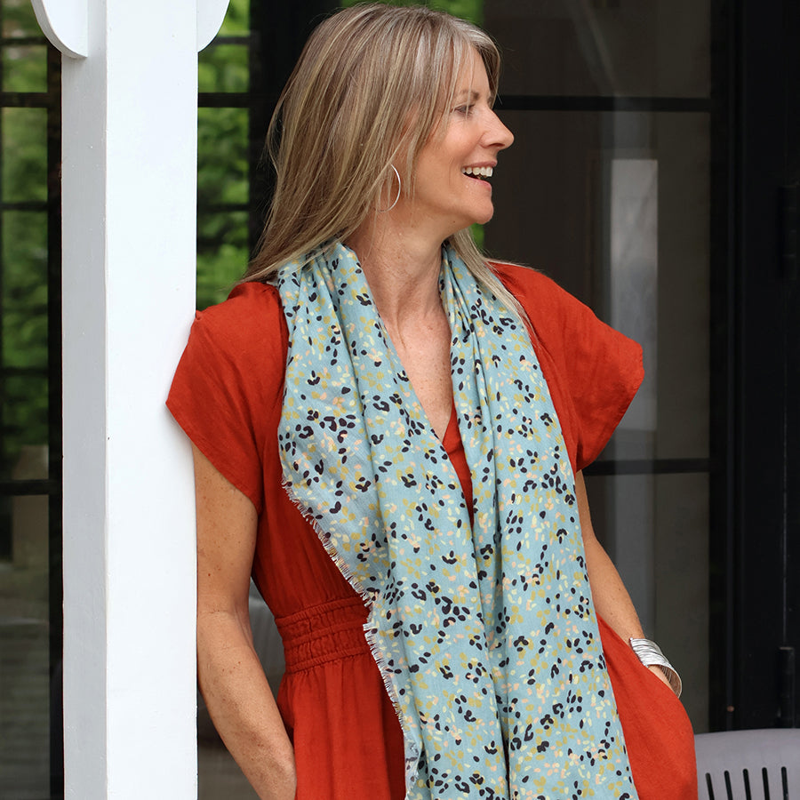 Pale Mint Green Ditsy Print Recycled Poly Scarf