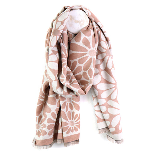 Camel mix flower silhouette jacquard scarf