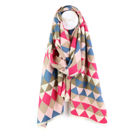 Blue and pink mix triangle print jacquard scarf
