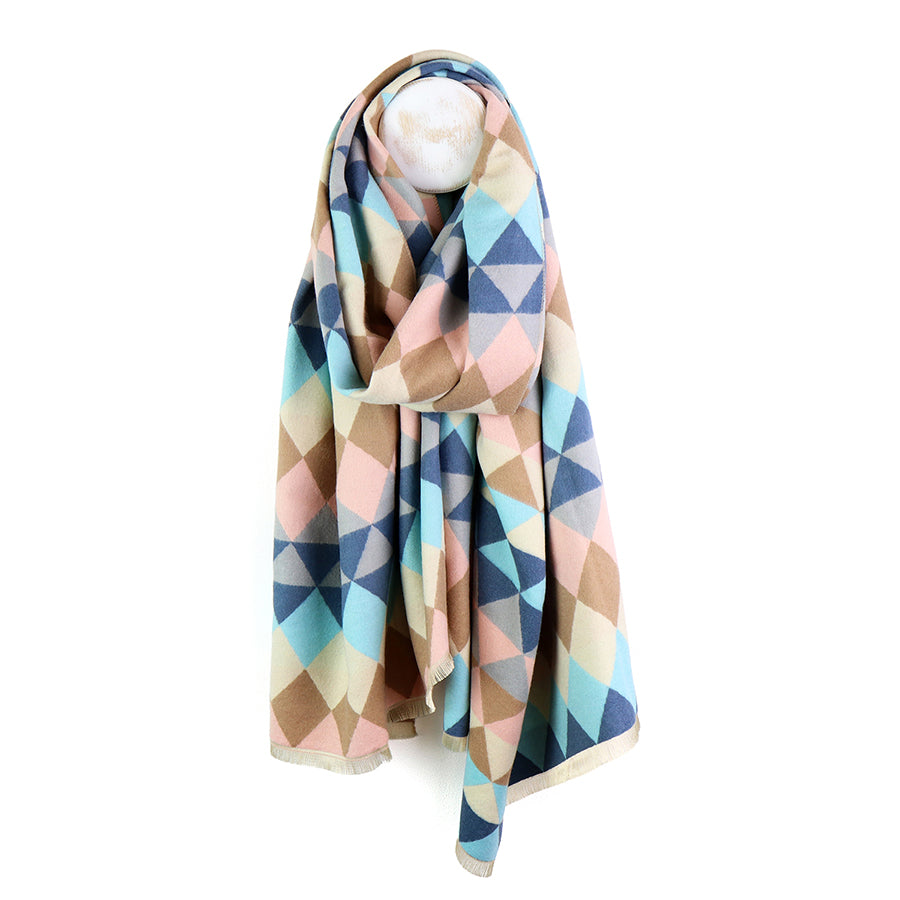 Blue and beige mix triangle print jacquard scarf