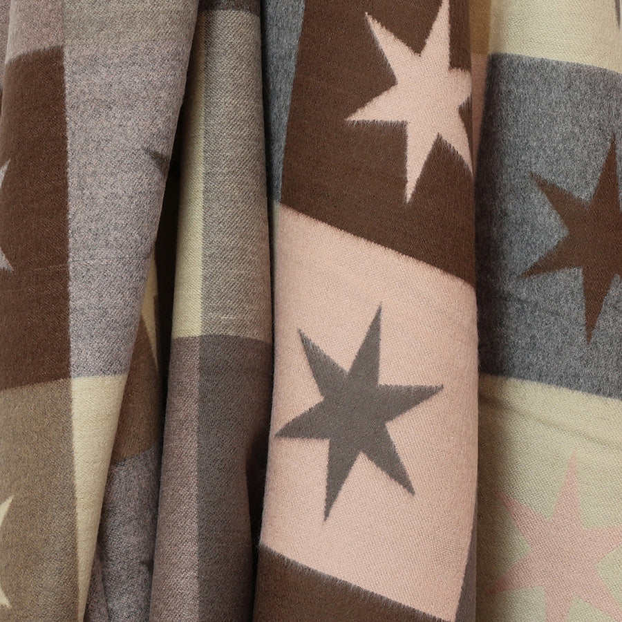 Shona Taupe & Pink Mix Chequerboard Stars Reversible Scarf