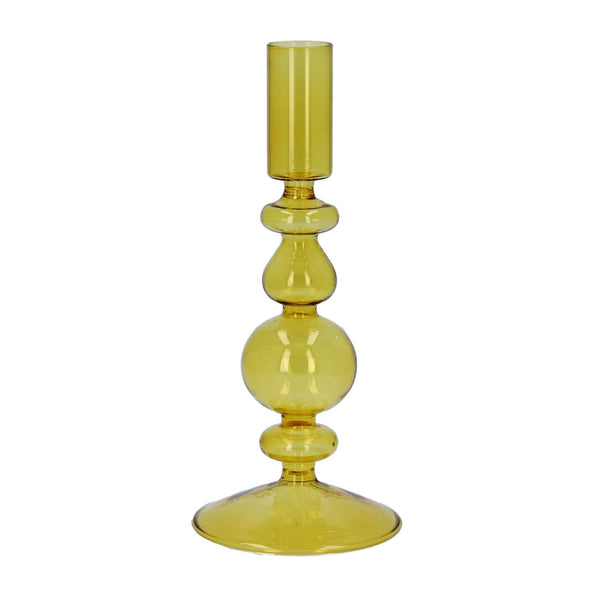 Glass Candle Holder | Clear Yellow Piped Taper