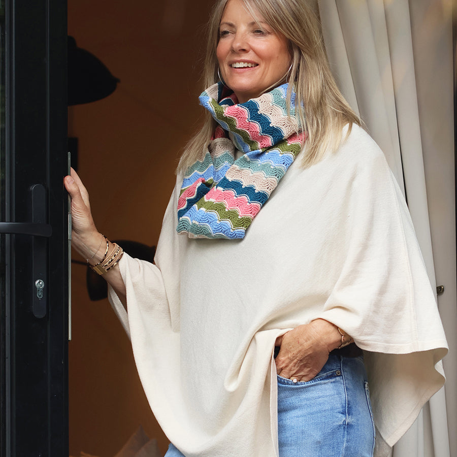 Cream Fine Knit Recycled Poly/Viscose Poncho