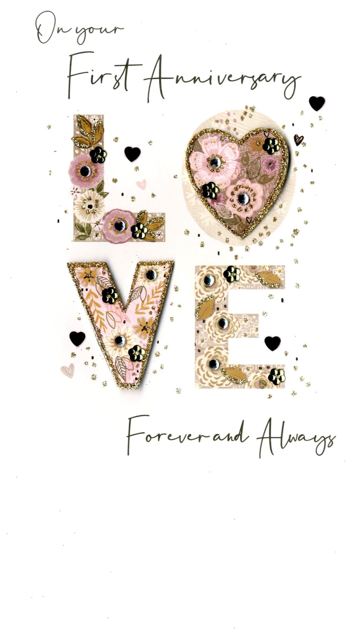 Champagne Cards | 1st Anniversary | Love Floral Lettering