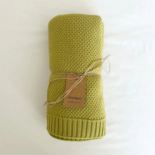 Organic Knit Baby Blanket | Green Apple | Moss Stitch