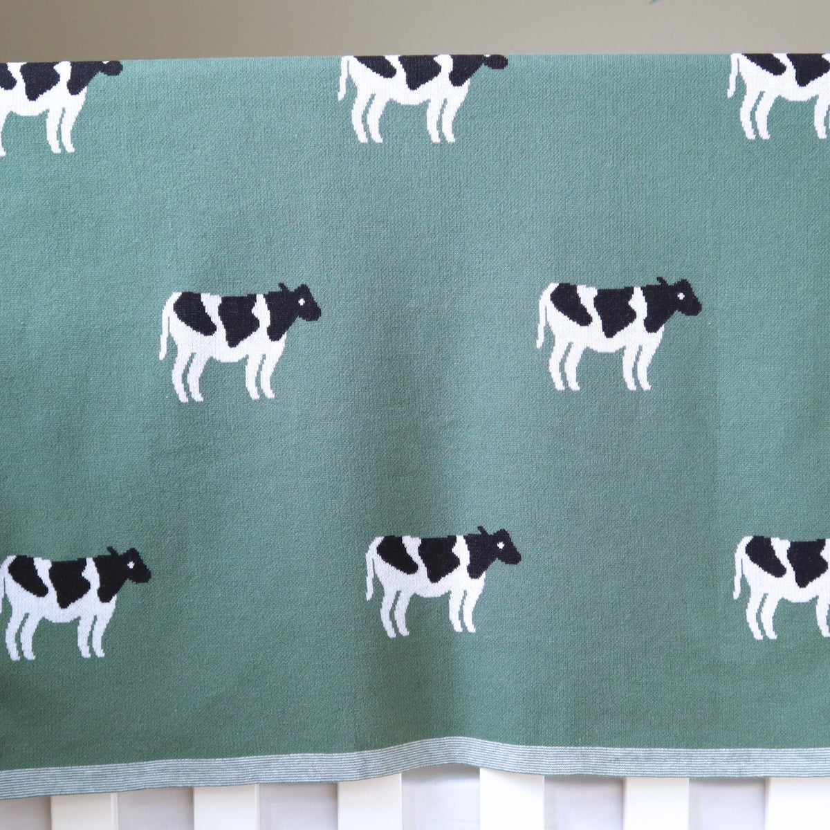 Knitted Baby Blanket | Cow | Bottle Green