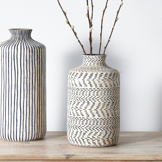Atouk Textured Natural and Black Stoneware Vase