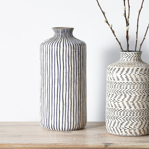 Bude Blue and White Stripe Stoneware Vase