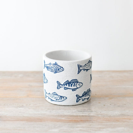 Blue & White Fish Design Planter | 14cm